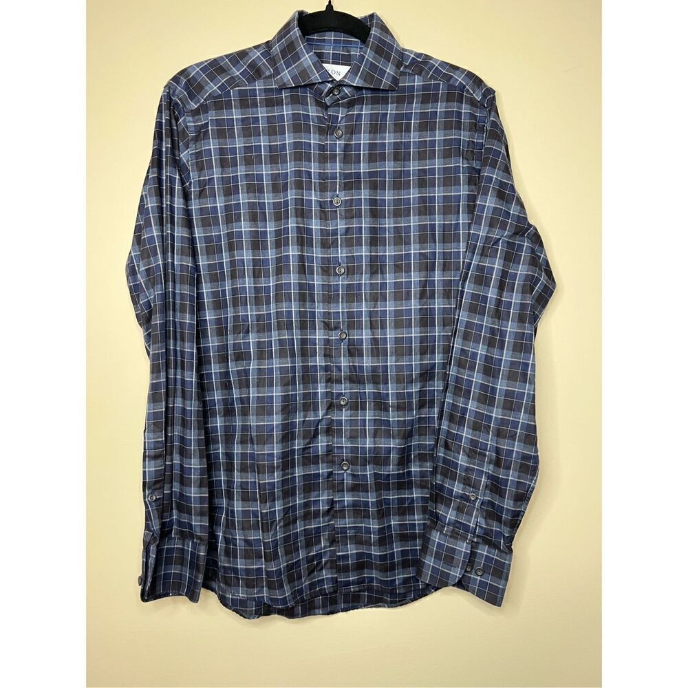 Eton Plaid Button Down Dress Shirt
